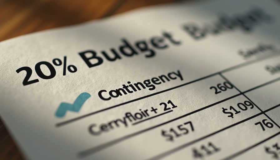 Budget sheet highlighting 20% contingency line with handwritten notes