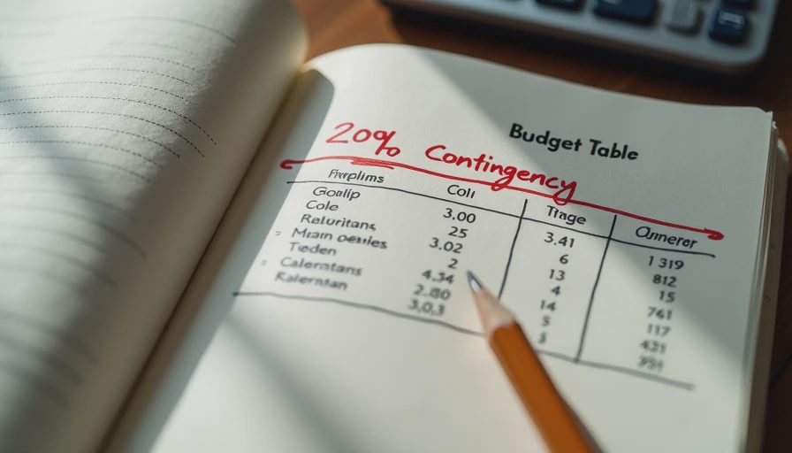 Notebook budget page with 20% contingency line circled in red