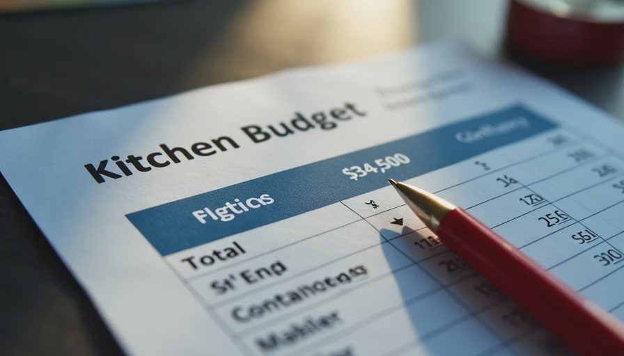 Close-up of kitchen budget sheet with contingency line highlighted