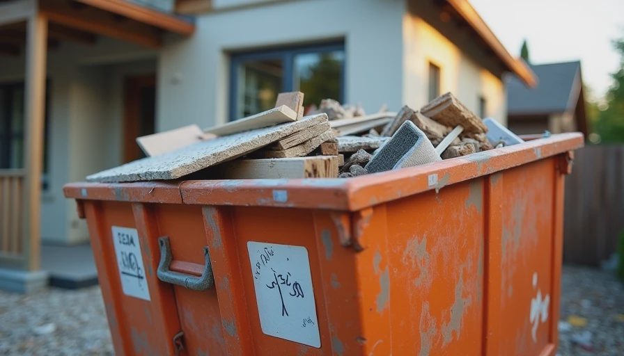 Nearly full construction dumpster with renovation debris