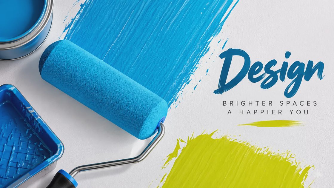 Foam paint roller applying bright blue paint with smooth coverage.